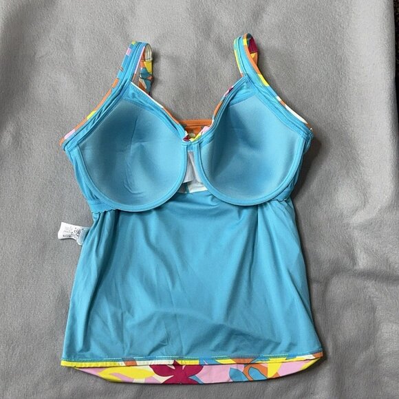 Lands End Tankini Swim Top Plus Size 18W V Neck Wrap Underwire Floral Colorful - Picture 8 of 10